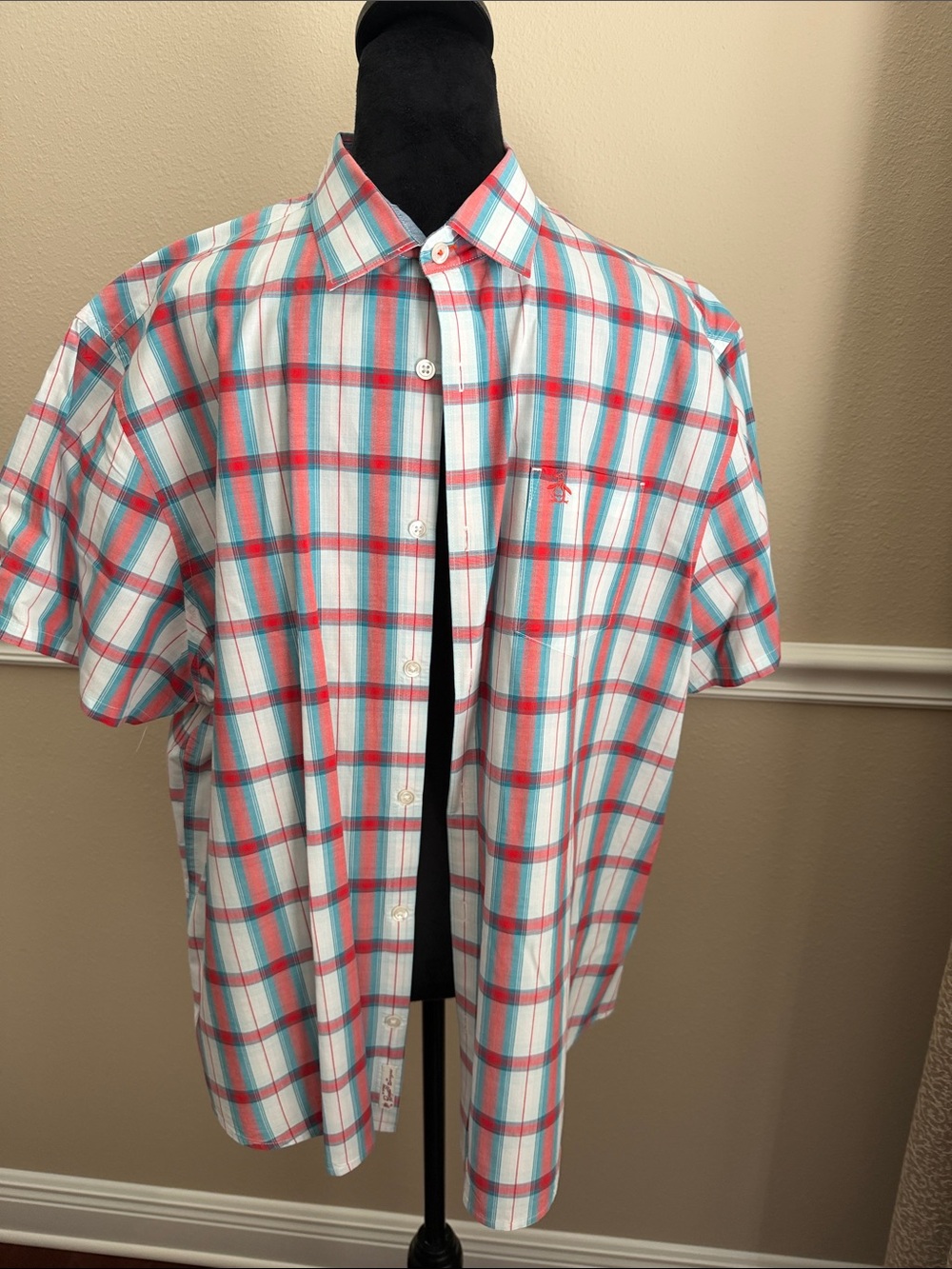 Penguin Munsing Short -Sleeve Plaid Button-Down Shirt XL